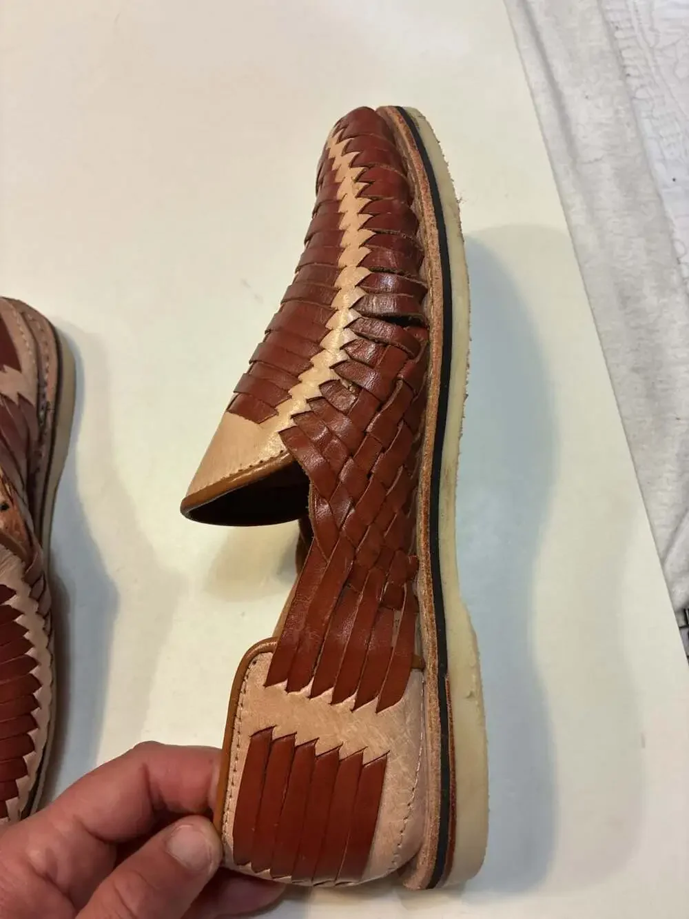 Artesania JAN Two-Tone Woven Leather Huarache Sandals